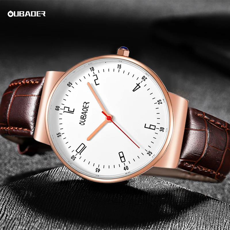 OUBAOER 2023 NEW Original Watch for Men Luxury Top Brand Quartz Genuine Leather Strap Simple Design  Man Watches Reloj Hombre
