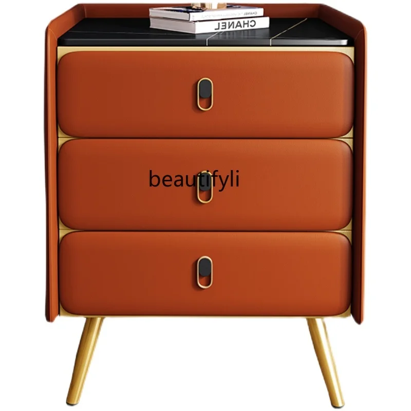 

Stone Plate Bedside Table Chest of Drawers Bedroom Modern Simple and Light Luxury Multi-Function Charging Bedside Cabinet