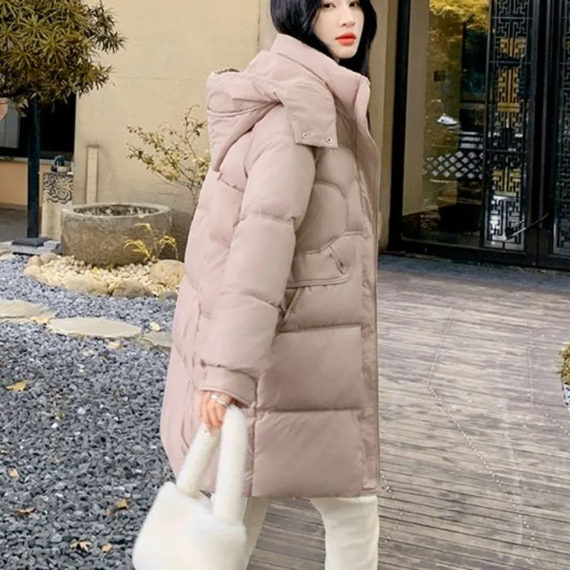 2023 New Women Down Cotton Coat Winter Jacket Female Mid Length Version Parkas Loose Thick Warm Outwear Hooded Fashion Overcoat