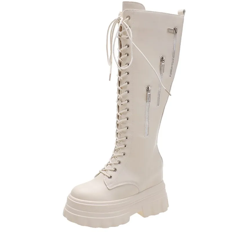 

Spring Autumn Motorcycle Boots Women's Hot Sale Chunky Heel Shoes Platform Combat Solid Color Women Boots Trend Riding Boot