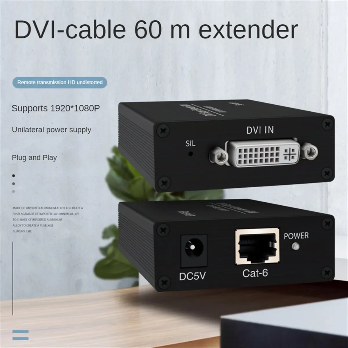 T64C DVI 연장기 RJ45 Cat6 케이블 연장기(196.8Ft) 송신기 수신기 DVI 이더넷 어댑터 HD 1920X1200 EU 플러그