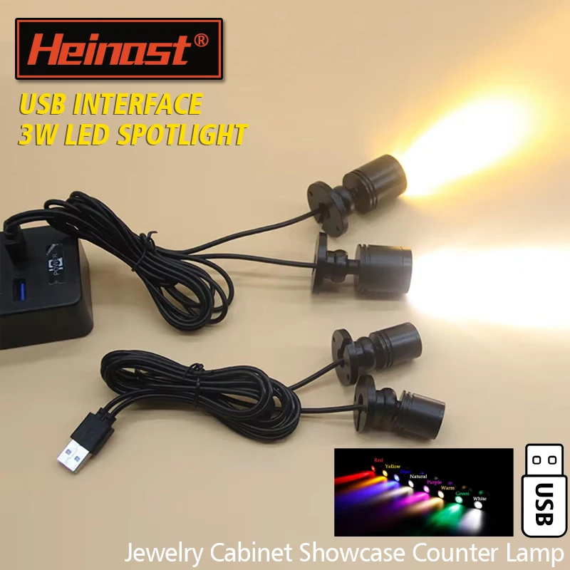 Led USB Spotlight 3W DC5V Jewelry Cabinet Showcase Counter Lamp Surface Mounted Ceiling Mini Spot Light Switch Interface Sticker led spotlight