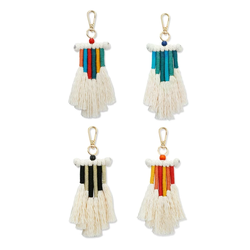 

Hot-Boho Rainbow Keychain, Macrame Rainbow Keyrings Keychains With Tassel For Car Key Bag Purse Charm Unique Gift