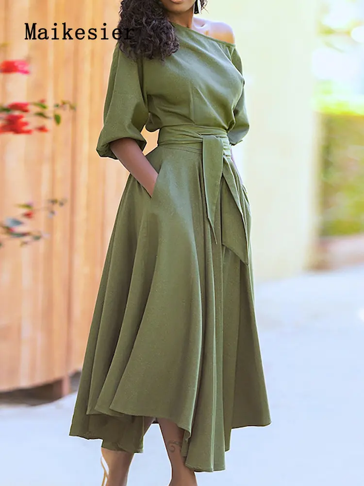 

Женское платье весна-лето, однотонные яркие деловые платья с галстуком, элегантные женские платья 2023