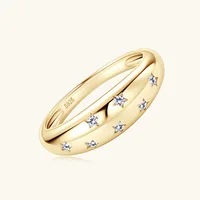Women's Ring Bezel Setting Star Moissainte Rings 18K Gold Plated 925 Silver Band Fashion Party Daily Wear Jewelry New In 1