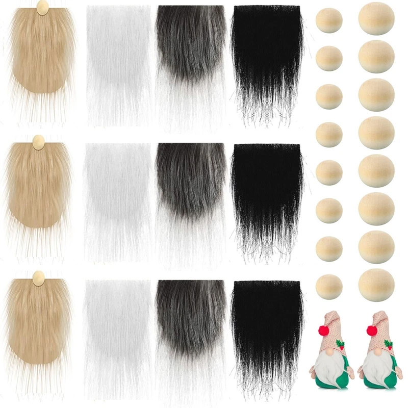 Doll Handmade Accessories Fluffy Ball Accessories Craft Supplies Craft Toys 12pcs Pre-Cut Gnome Beard Faux Fur Dwarf Beard Handmade Wooden Balls Unfinished