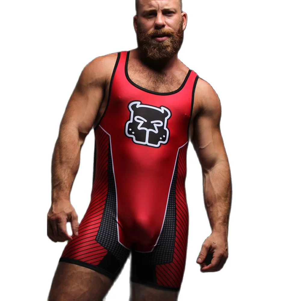 Mens-Wrestling-Singlet-Suit-Iron-WWE-GYM-One-Piece-Bodysuit-Sleeveless ... image.