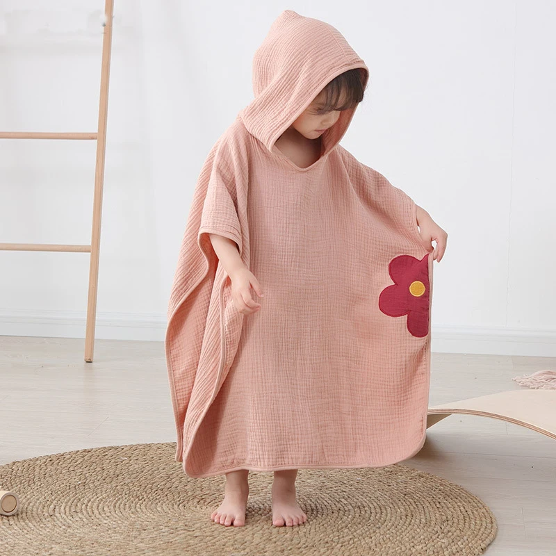 

Cotton Muslin Baby Bathrobe Cape Bath Towel with Hood Loose Cloak Beach Blanket Baby Stuff Children's Cartoon Bathrobes for Girl