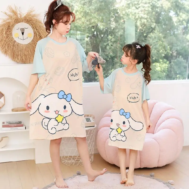 

Kawaii Sanrio Cartoon Parent-Child Nightdress Cinnamoroll Kuromi Cute Modal Fabric Loungewear Anime Kids Pajama Girl Gift