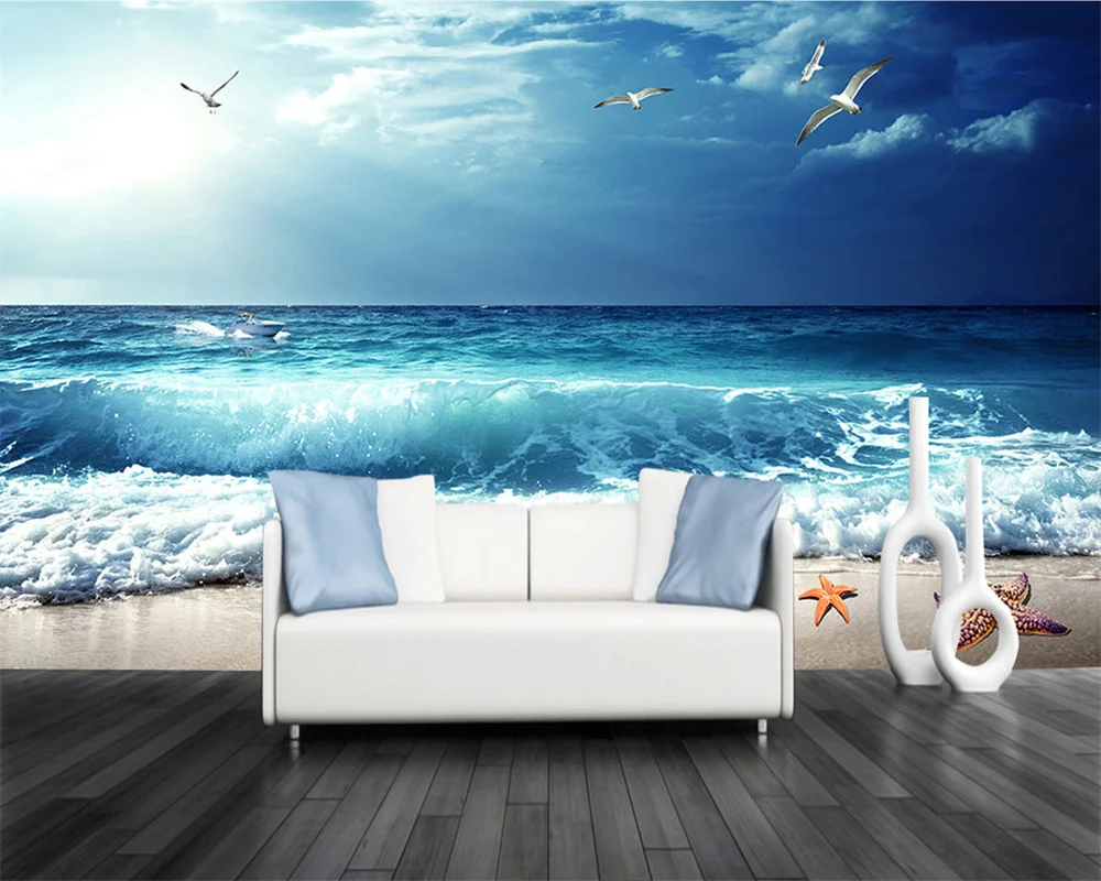 

Beibehang papel de parede Custom modern new bedroom living room beautiful sunrise seaside scenery TV background wallpaper