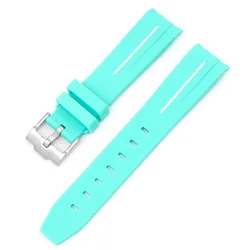 Silicone Diving Sport Watch Band - Curved End TPU Rubber Strap 20mm - 20mm (Water duck line)