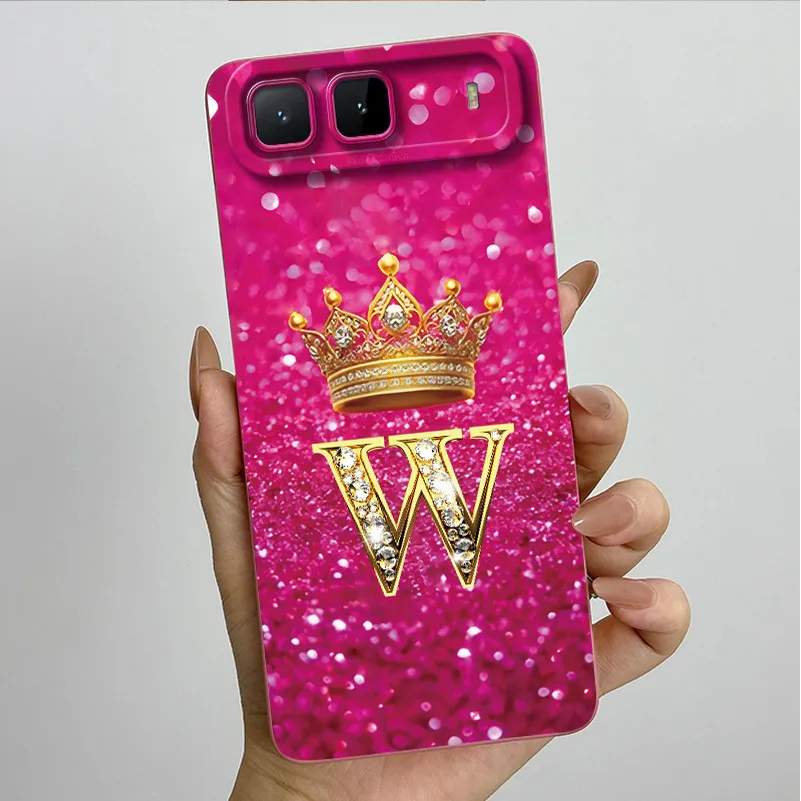 Crown Initial Letters Soft Phone Case with Camera Protection Back Cover