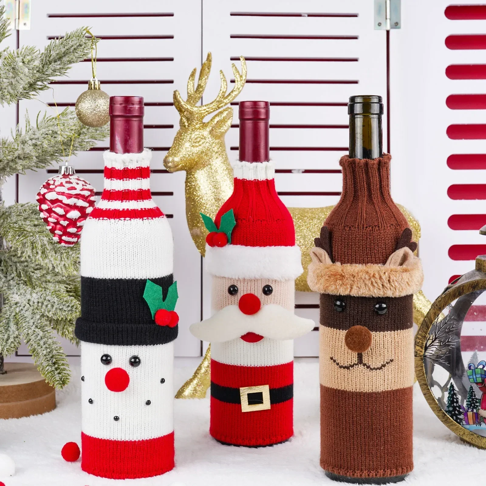 Description Picture 5 of itemWine Bottle Bag Christmas Decoration Santa Claus Snowman Knitted Wine Bottle Cover Merry Christmas Decoration Wine Bags