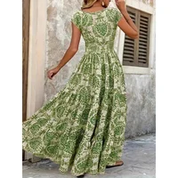 Plus Size Women's Bohemian Floral Print V-Neck Short Sleeve Dress Oversized Ruffled Skirt For Women Casual A-line Long Dresses - Image 6