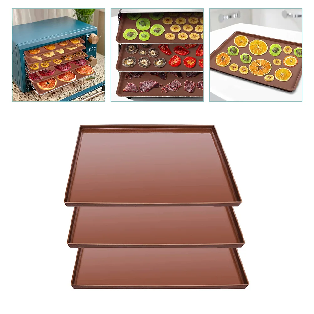 

3 Pcs Dryer Silicone Mat Mats for Chips Fruit Vegetable Pans Baking Silica Gel Reusable Dehydrator Trays Bakeware