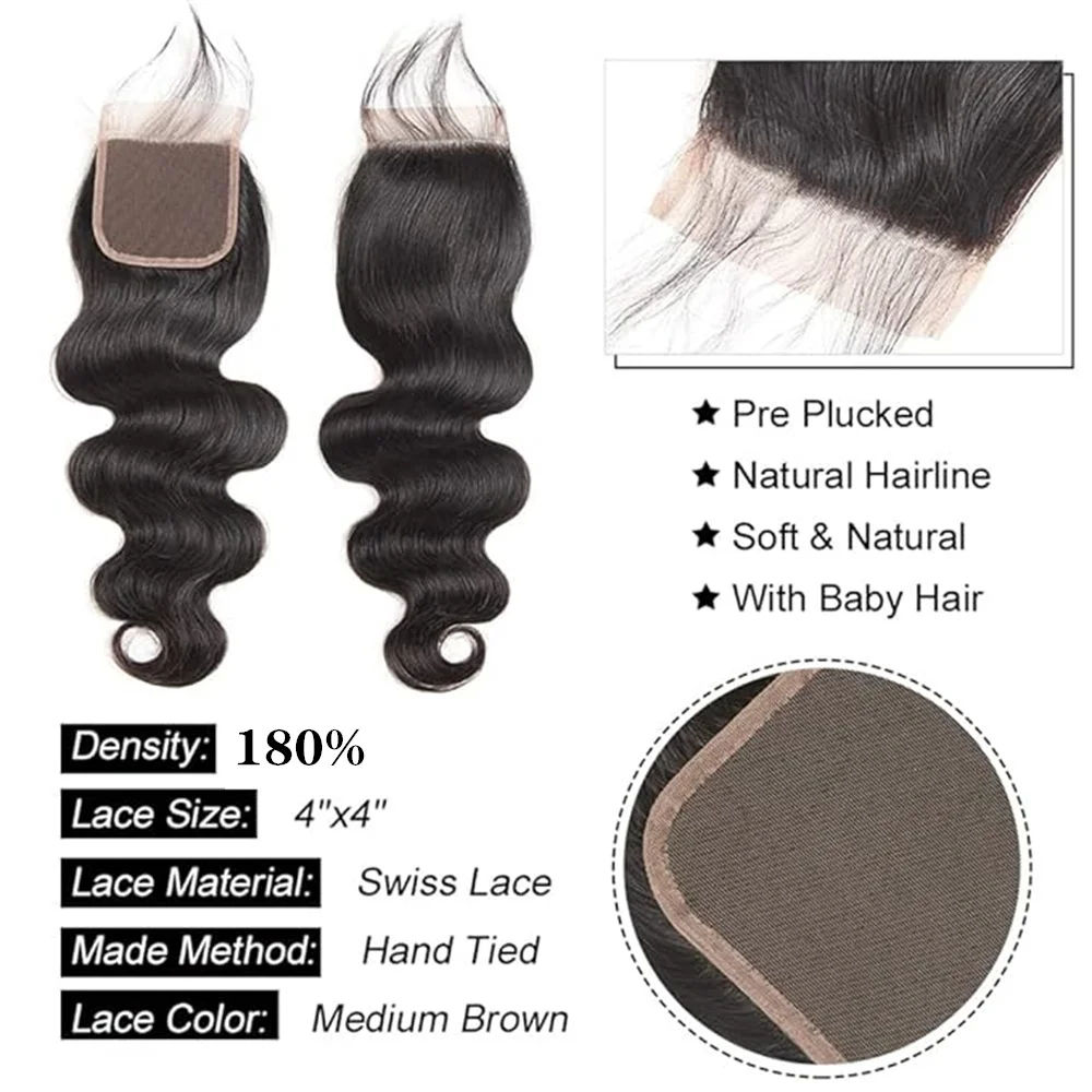 Body Wave Bundles with Closure 4x4 HD Lace Frontal Wig 100% Human Hair Unprocess Natural Transparent Lace 4x4 Wig Block On Sale
