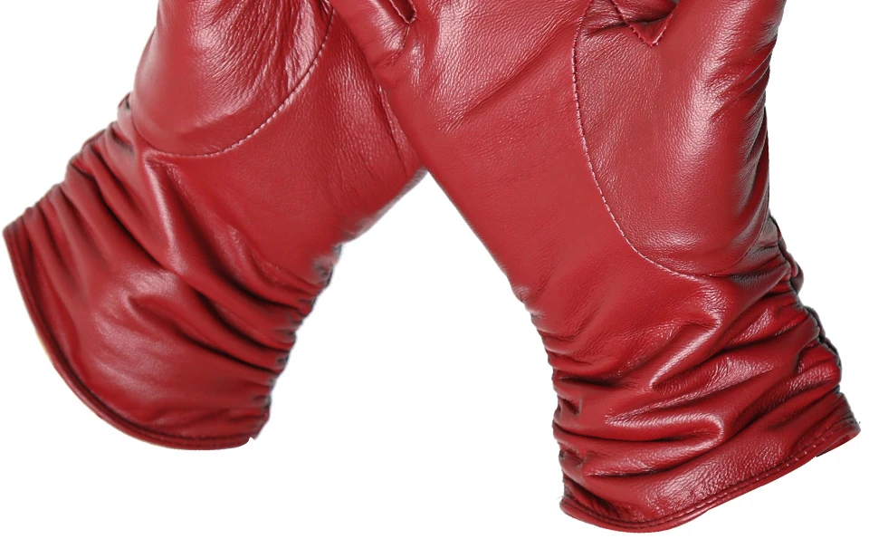 Gants en peau de mouton pour femmes, hiver chaud plus velours court et mince écran tactile couleur de conduite gants en cuir pour femmes de haute qualité-2081