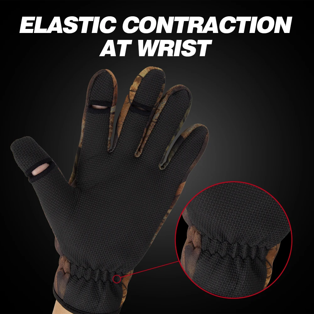 Hunthouse Fishing Gloves Two Finger Neoprene Winter Fishing Gloves PU Breathable Leather Warm Pesca Fitness Accessories