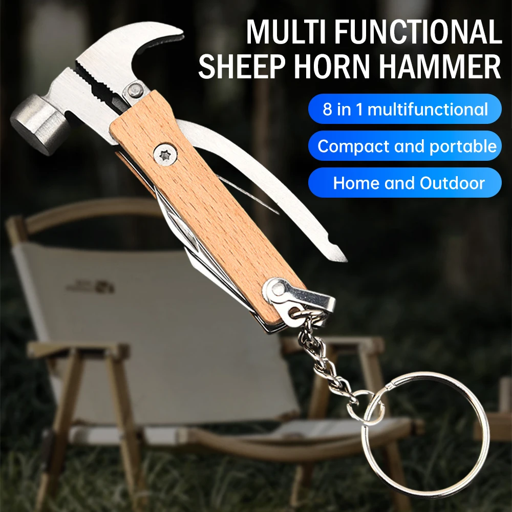 Multi-functional folding tool pliers with wooden handle Camping knife pliers claw hammer Multi-purpose Portable outdoor tool
