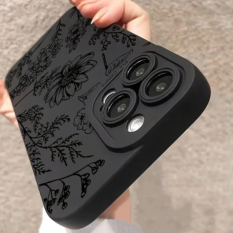 Elegant Black Flower Pattern Phone Case-Cover