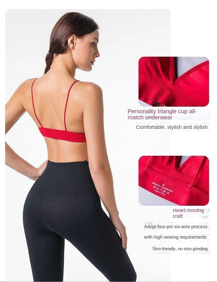 Description Picture 6 of itemS M L Seamless Triangle Cup Bra Women Wrapped Chest Camisole Underwear Breathable V Neck Gather Up Sports Fitness Yoga Casual