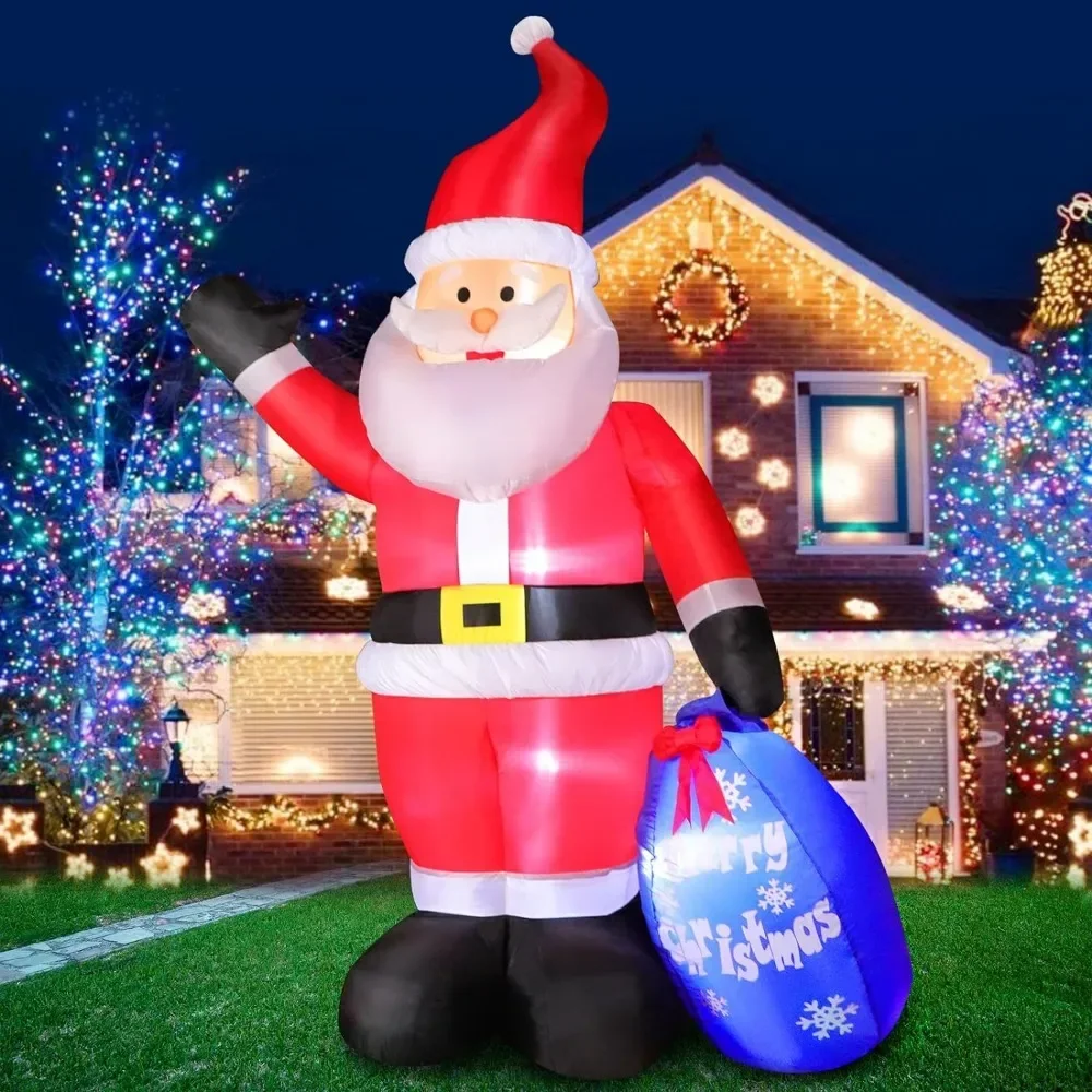 

8 FT Christmas Inflatable Santa Claus With Blue Gift Bag Home and Garden Blow Up Giant Santa Outdoor Yard Decoration Decorations