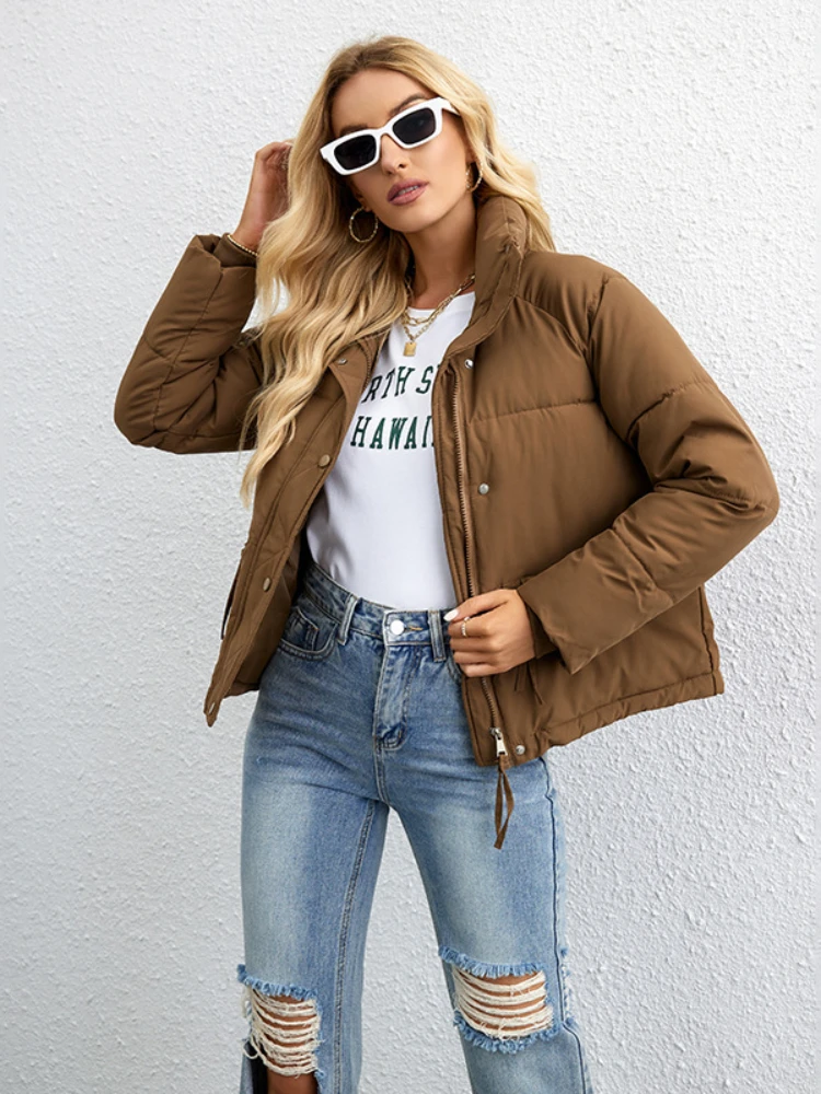 

Parkas Winter Jacket Women's Clothing Stand Collar Short Parkas Simple Loose Warm Casual Coats Fashion Solid Long Sleeve Tops
