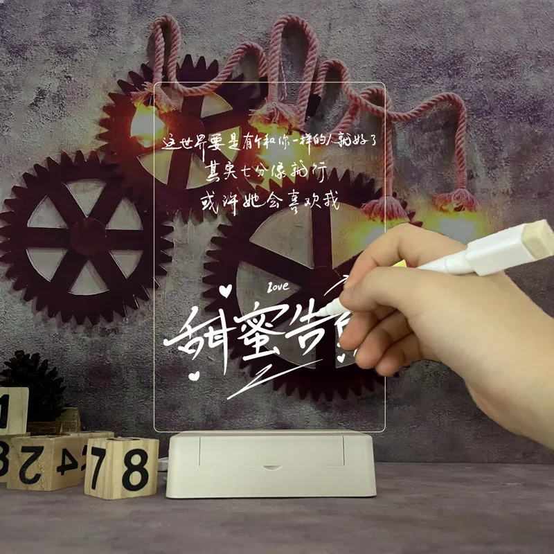 USB 투명 발광 아크릴 메모장, 따뜻한 노란색 조명, 조명 시트, 펜 입력, 지워지는 메시지, 작은 화이트 보드, 1 개