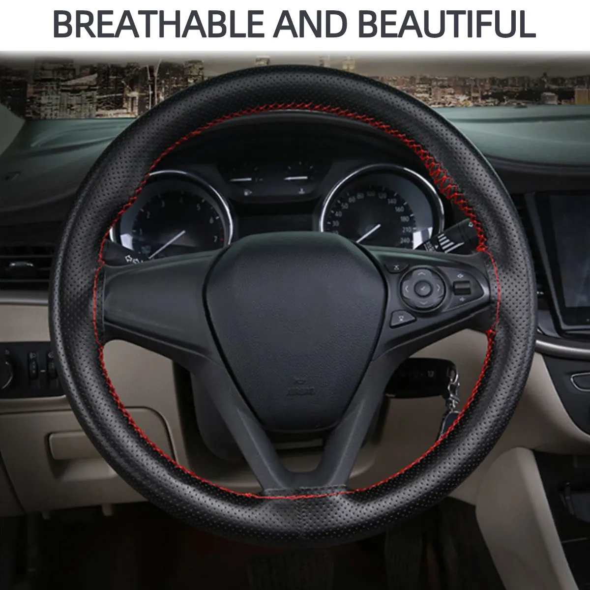 Car Steering Wheel Cover DIY Braid Anti-Slip Cowhide 37 38cm steering wheel cover