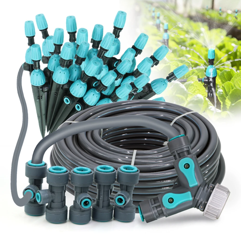 3/8" 2-in-1 Gartenbewässerung Automatisches Bewässerungssystem PE-Schlauch 360 ° Einstellbare Fog Quick Connect Sprinkler Micro Drip Sprayer Kits