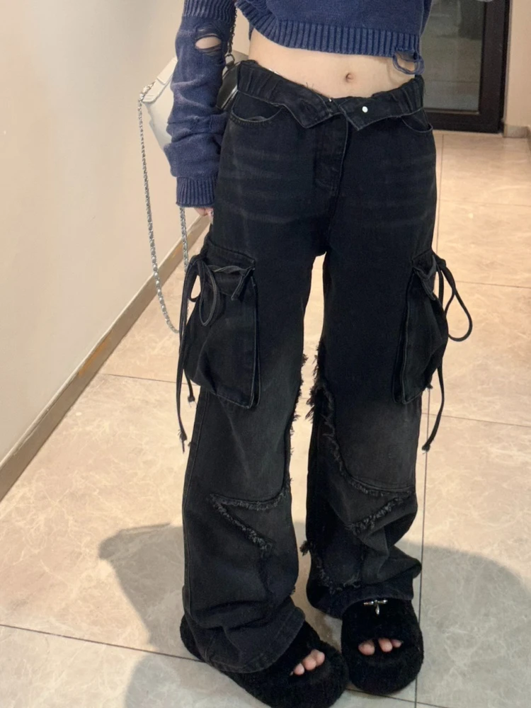 

Women Y2k Japanese Streetwear Star Baggy Denim Pants Long Trousers 2000s Aesthetic Jeans Kpop Grunge Goth Dark Academia Tide