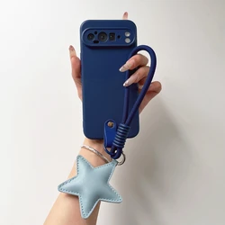 Polka Dot Silicone Star Strap Lanyard Phone Case - Soft Cover - Google Pixel 8A (Blue)