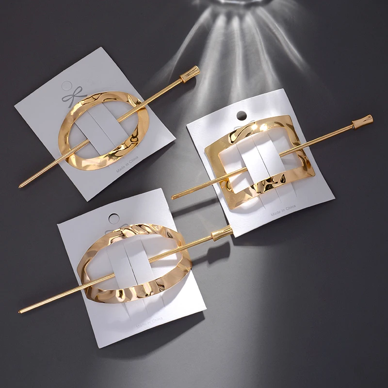 

Geometric Gold Silver Color Metal Hair Stick Women Ponytail Holder Styling Tools Trendy Accessories Korean Forks Hairpin Jewelry