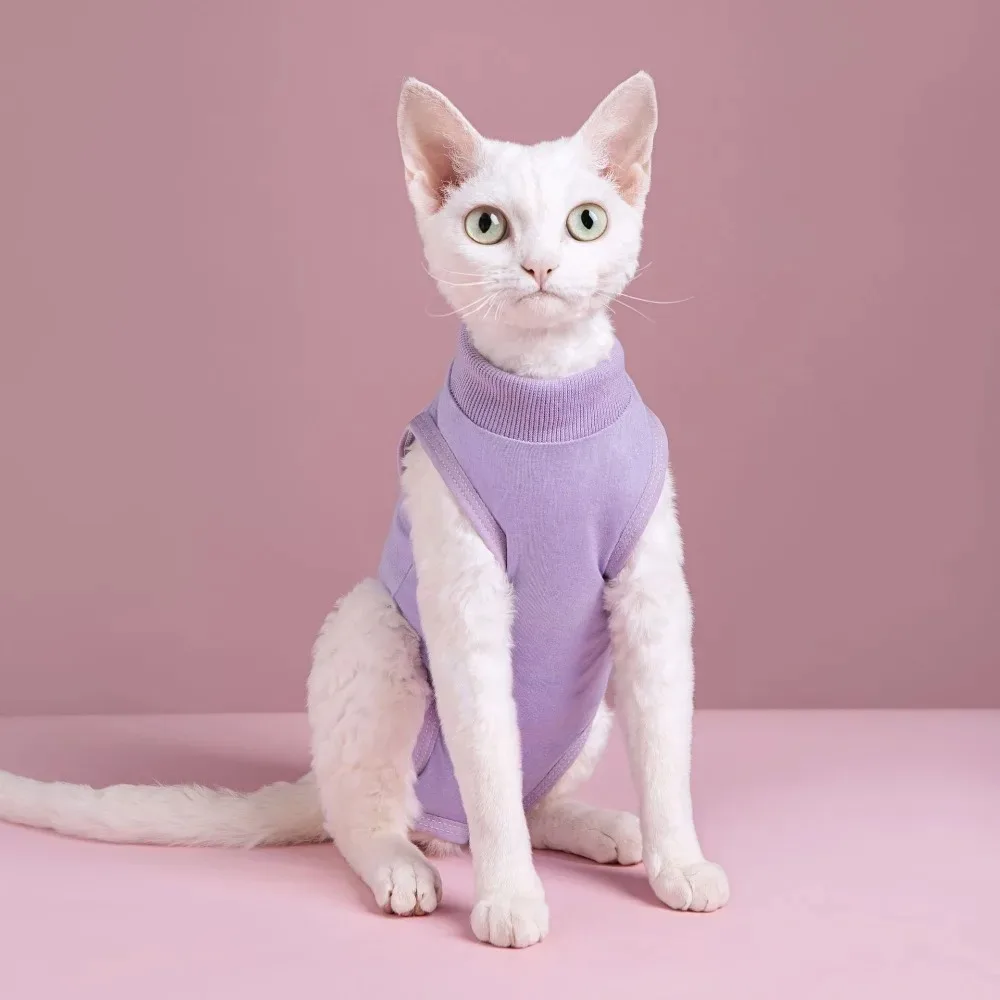 고양이 수술 후 회복 점프슈트 통기성 좋은 부드러운 핥음 방지 조끼 상처 보호용 애완동물 회복용 면 의류
