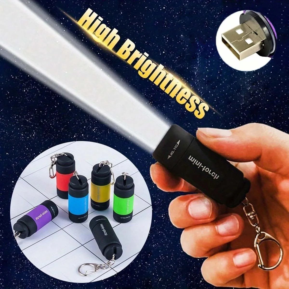 Mini Torch USB rechargeable rotary switch high brightness LED flashlight keychain suitable for night travel/lighting/outdoor use