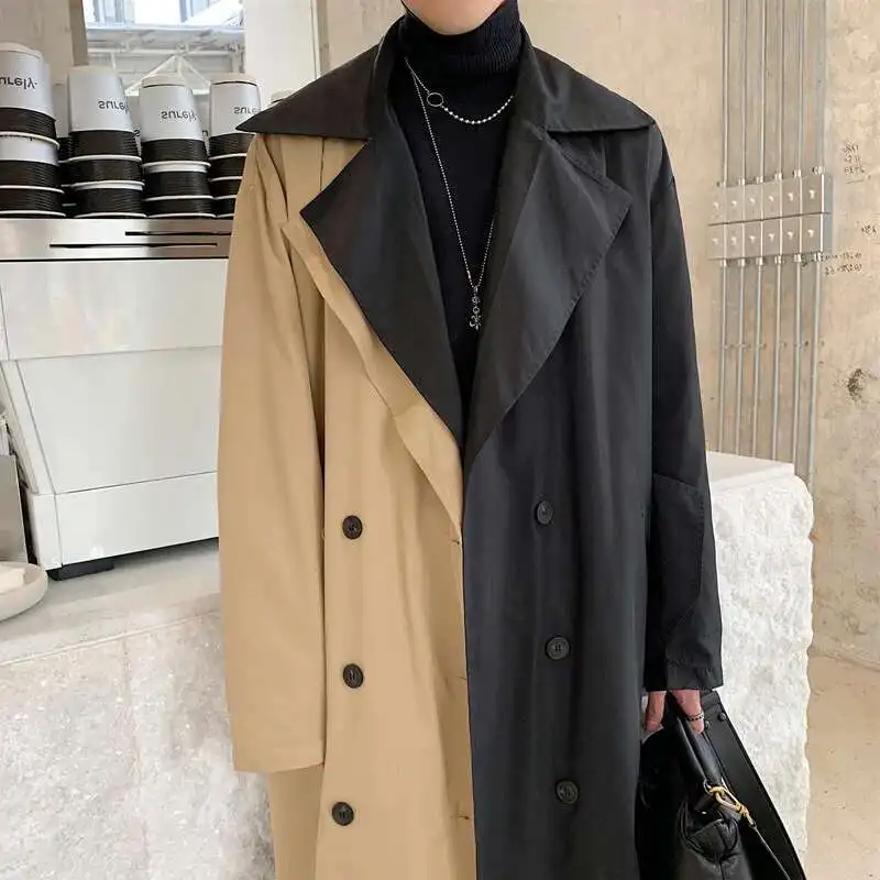 LUZHEN Long Spring Fashion Design Color Contrast Windbreaker Original Patchwork Men's Casual Elegant Trench Coat Loose LZ5393
