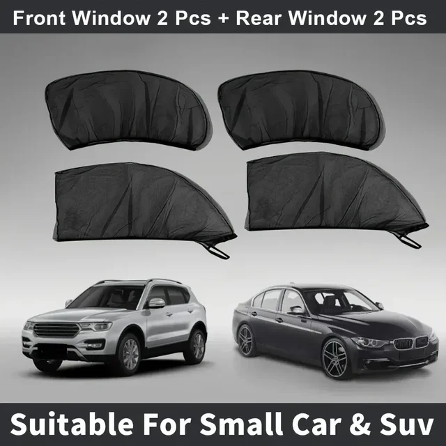 Ensemble de rideaux pare-soleil et anti-moustiques pour fenêtre complète de voiture, 4 pièces, rideaux universels pour voiture, accessoires pratiques 2