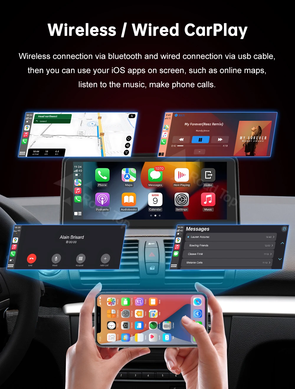 DE RoadTop CarPlay Android Auto Multimedia-Displaybildschirm für BMW 1er Serie E81 E82 E87 E88 2004-2012 Autolink Airplay – Detail 10