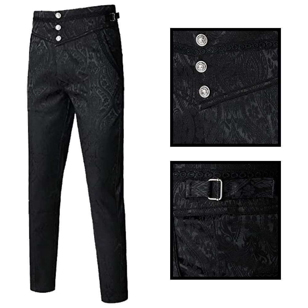 

Mens Gothic Pants Vintage Halloween Vampire Cosplay Costume Trousers Steampunk Dark Jacquard Victorian Trousers Men Bottoms