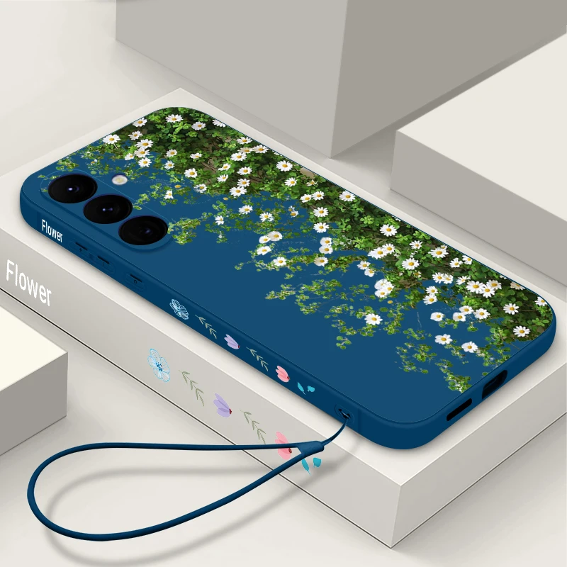 Yellow Flower Pattern Lanyard Phone Case with Ultra Soft Cover