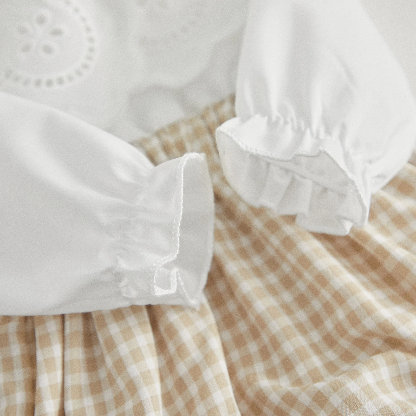 VISgogo Infant Baby Girl Romper Fall Outfits Long Sleeve Lapel Floral Lace Plaid Patchwork Rompers Headband 2pcs Cute Clothes