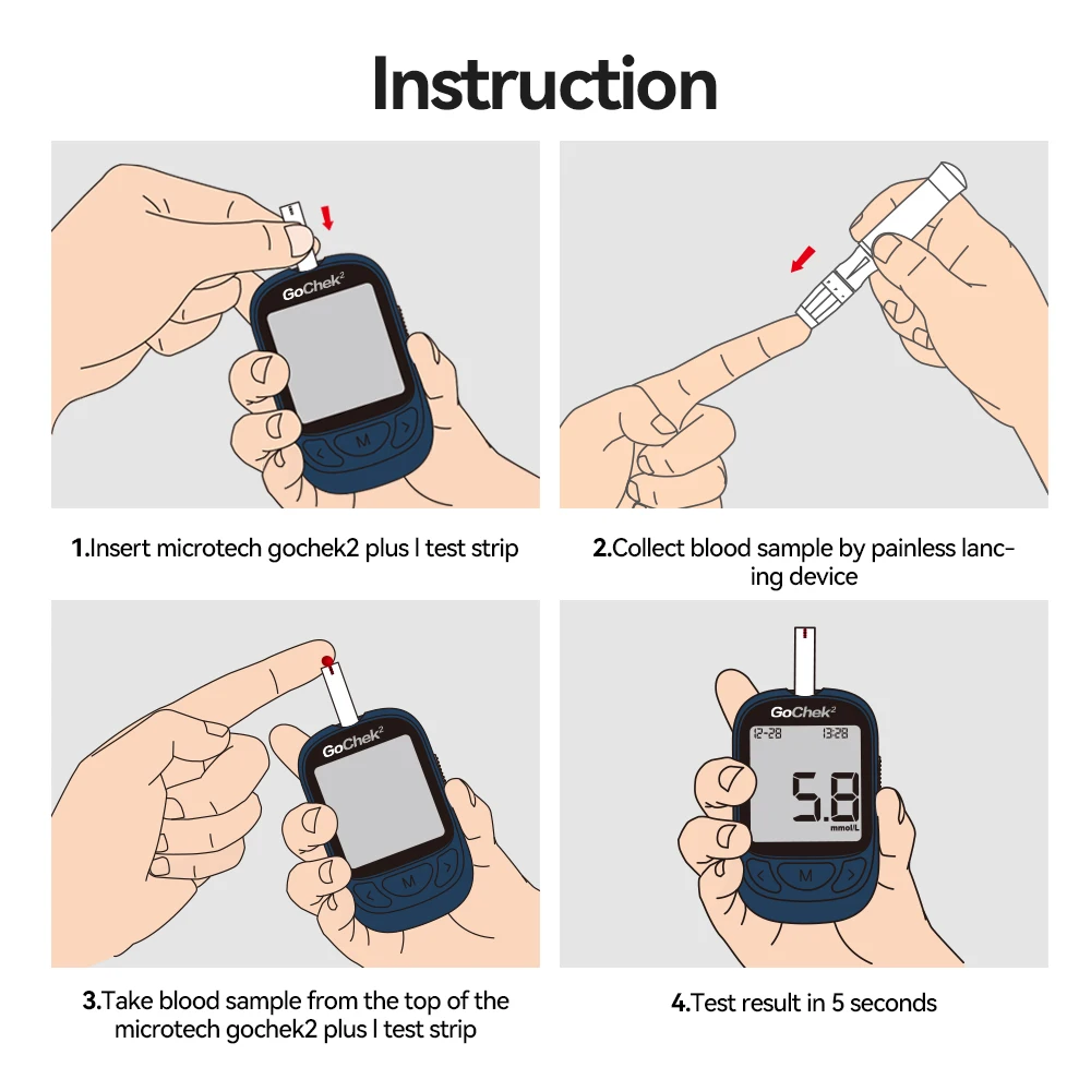 Microtech Gochek2 Blood Glucose Meter With 110pcs Test Strips and Lancets For Diabetes Tester Health Device Glucometer 5