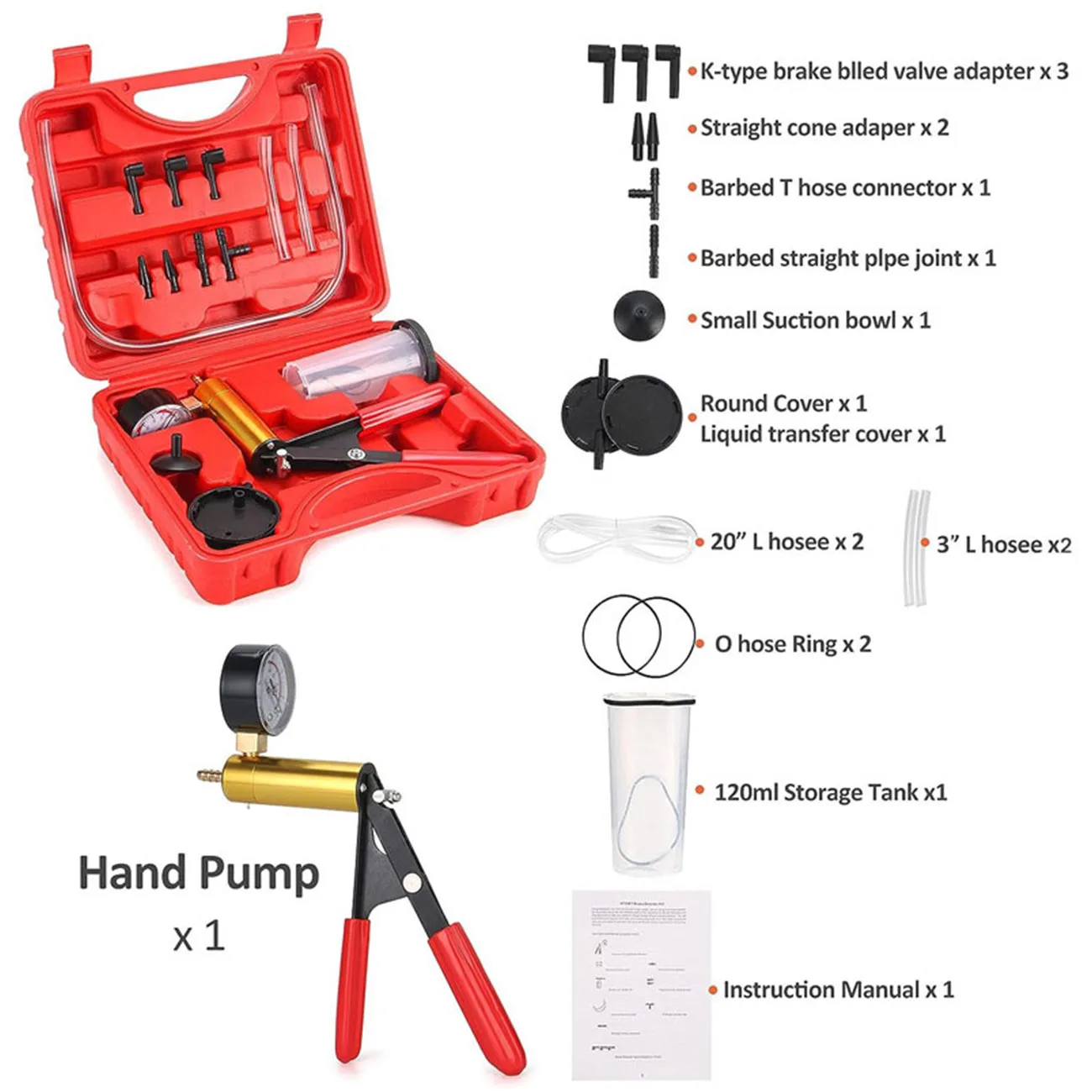 2 in 1 Brake Bleeder THand Held Vacuum Pump Test Vacuum Purge Coolant Refill Tool Gauge Adapters Auto Brake Fluid Bleeding Set brake bleeder kit