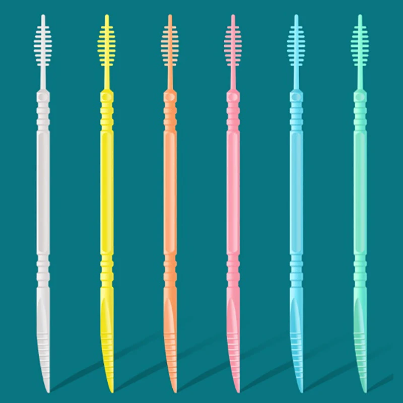 Interdental Brushes 300pcs Plastic Double-head Interdental Brush Dental Floss Stick Mouth Hygiene Plastic Toothpicks Toothbrush Teeth Cleaning Brush