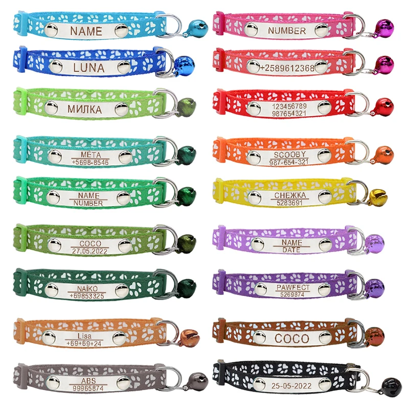 Personalized ID Paw Dog Collar Adjustable Nylon Bell Engraving Puppy Kittens Necklace Cat Collar dog collar pet collar
