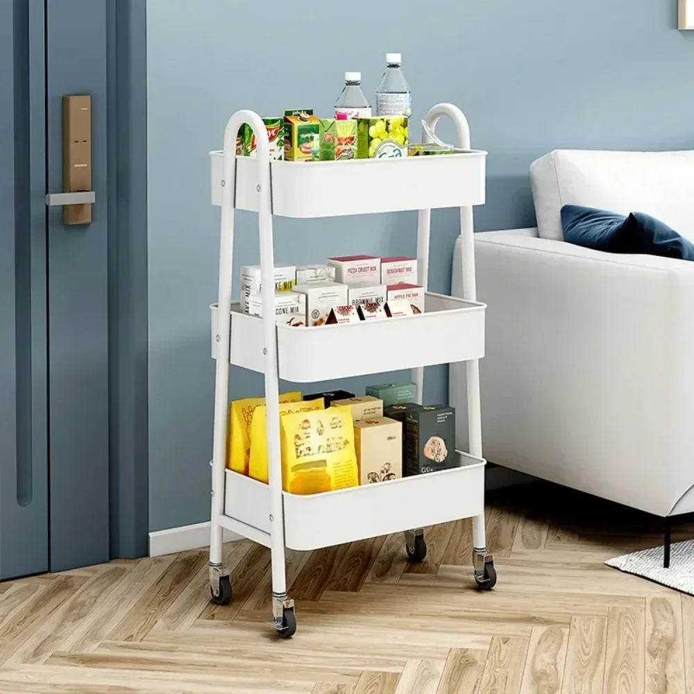 3 Tier Rolling Cart Mobile Utility Metal Storage Rack Multifunctional High Capacity Snack Storage Trolley Kitchen Organizer Rack