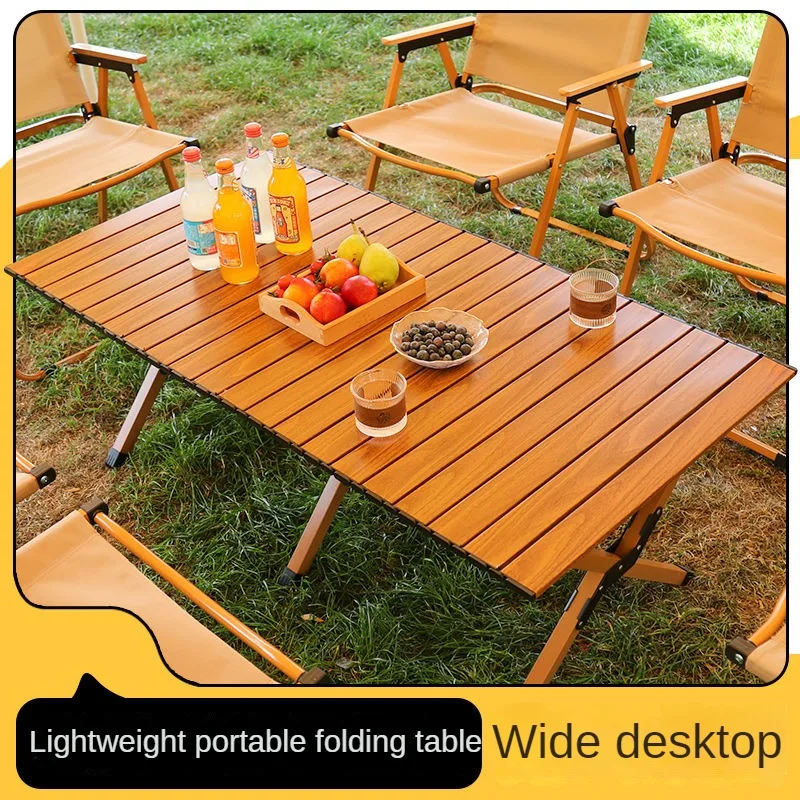 Outdoor folding table, portable ultra light camping table, camping table and chairs, lightweight picnic wood grain dining table