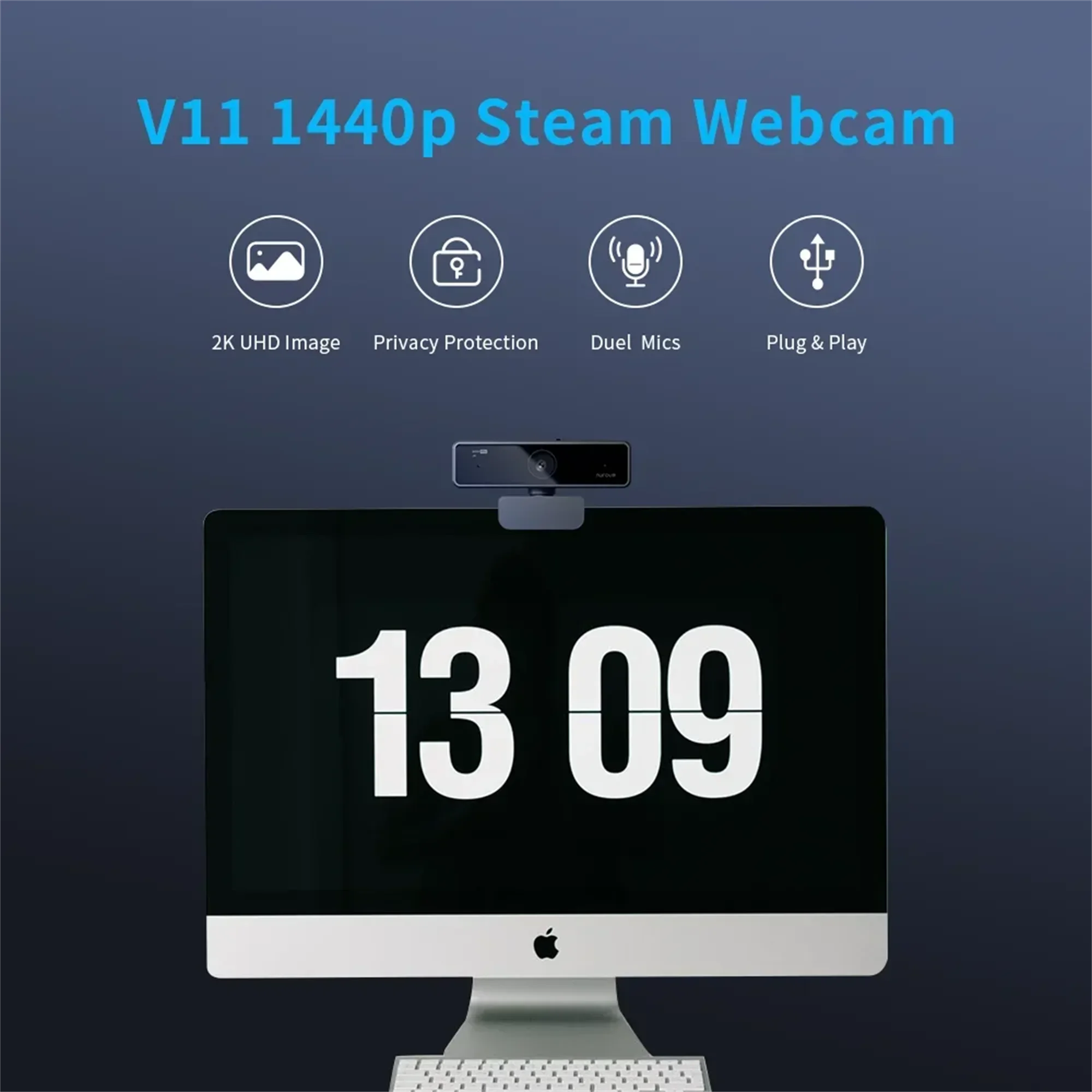 Nuroum V11 2K HD USB Webcam with Microphone – High Quality 1080p 60fps, Plug & Play