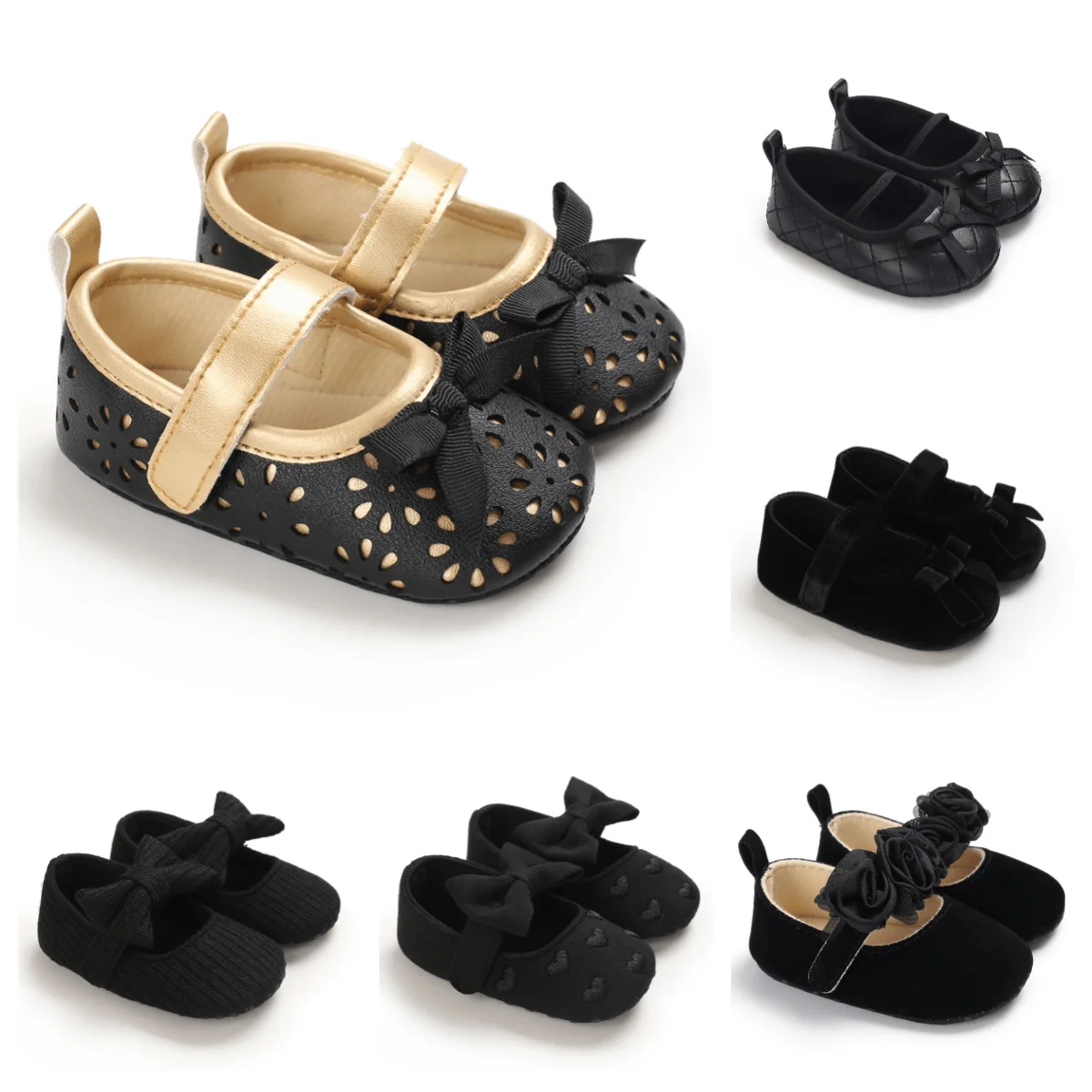 NewbornSpringAndAutumnBowPrincessShoesBlackBabyShoesNonSlip
