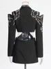 TWOTWINSTYLE Solid Spliced Diamonds Chic Blazers For Women Notched Collar Long Sleeve Patchwork Button Designer Coat Female New 3